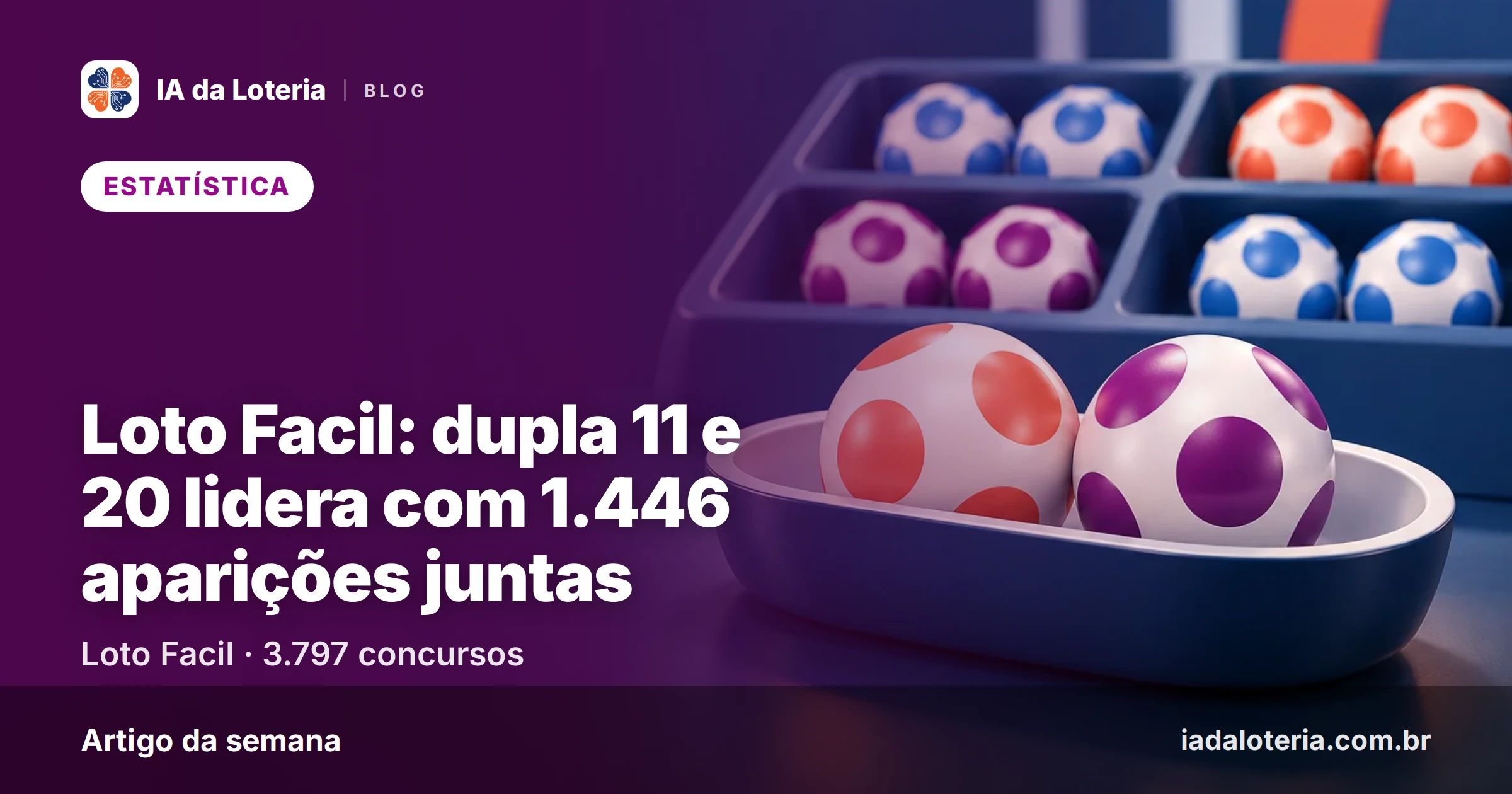 Loto Facil: dupla 11 e 20 lidera com 1.446 aparições juntas