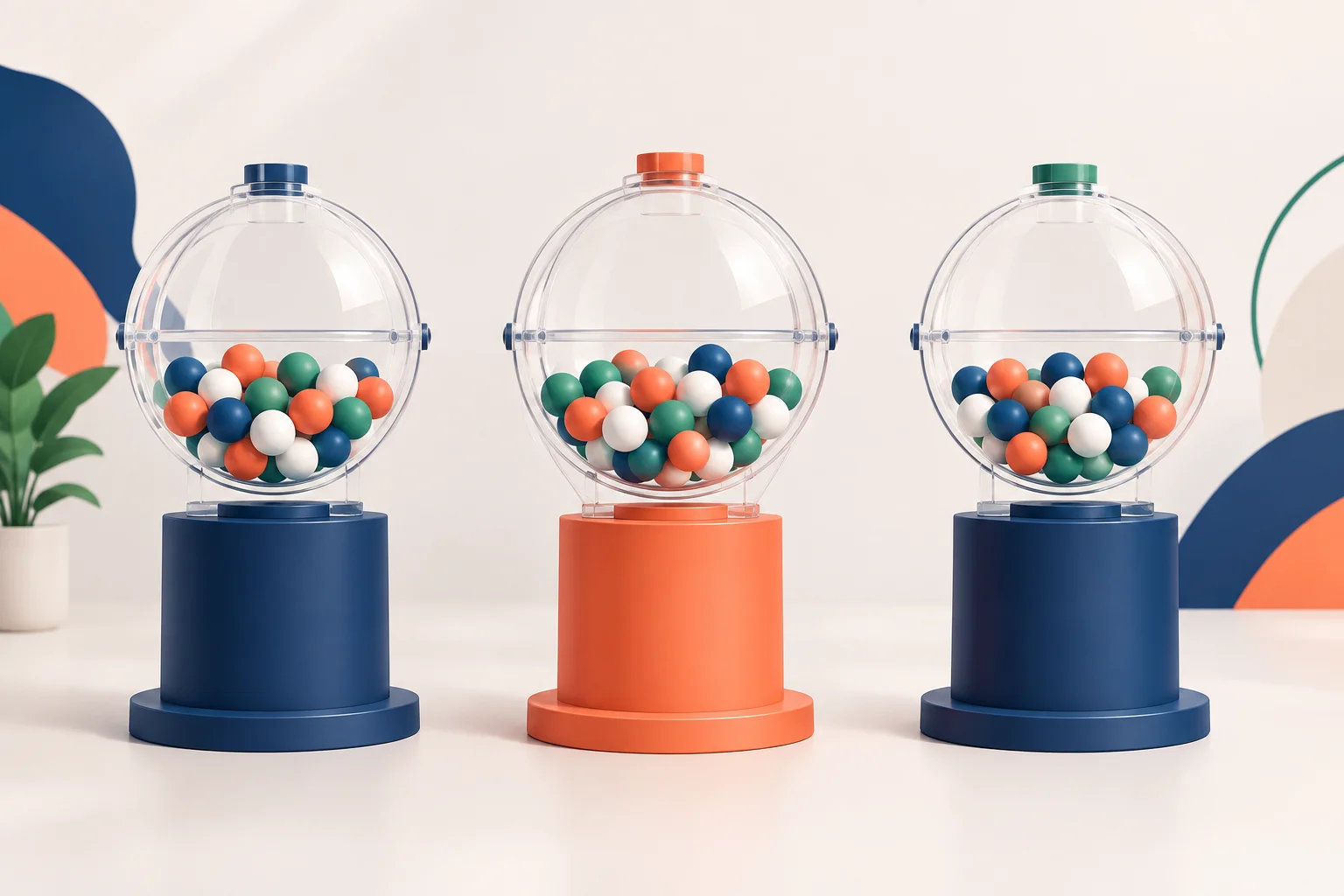 Globos separados com bolas sem marcações representam sorteios que não dependem dos resultados anteriores.